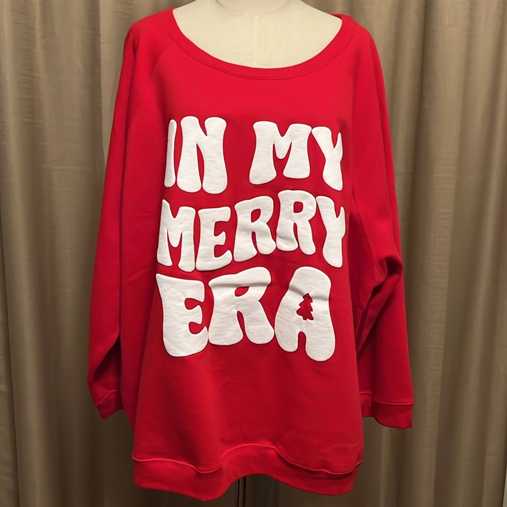 Wallflower Women’s 3X Red White Font Long Sleeve Crewneck Pullover Sweatshirt